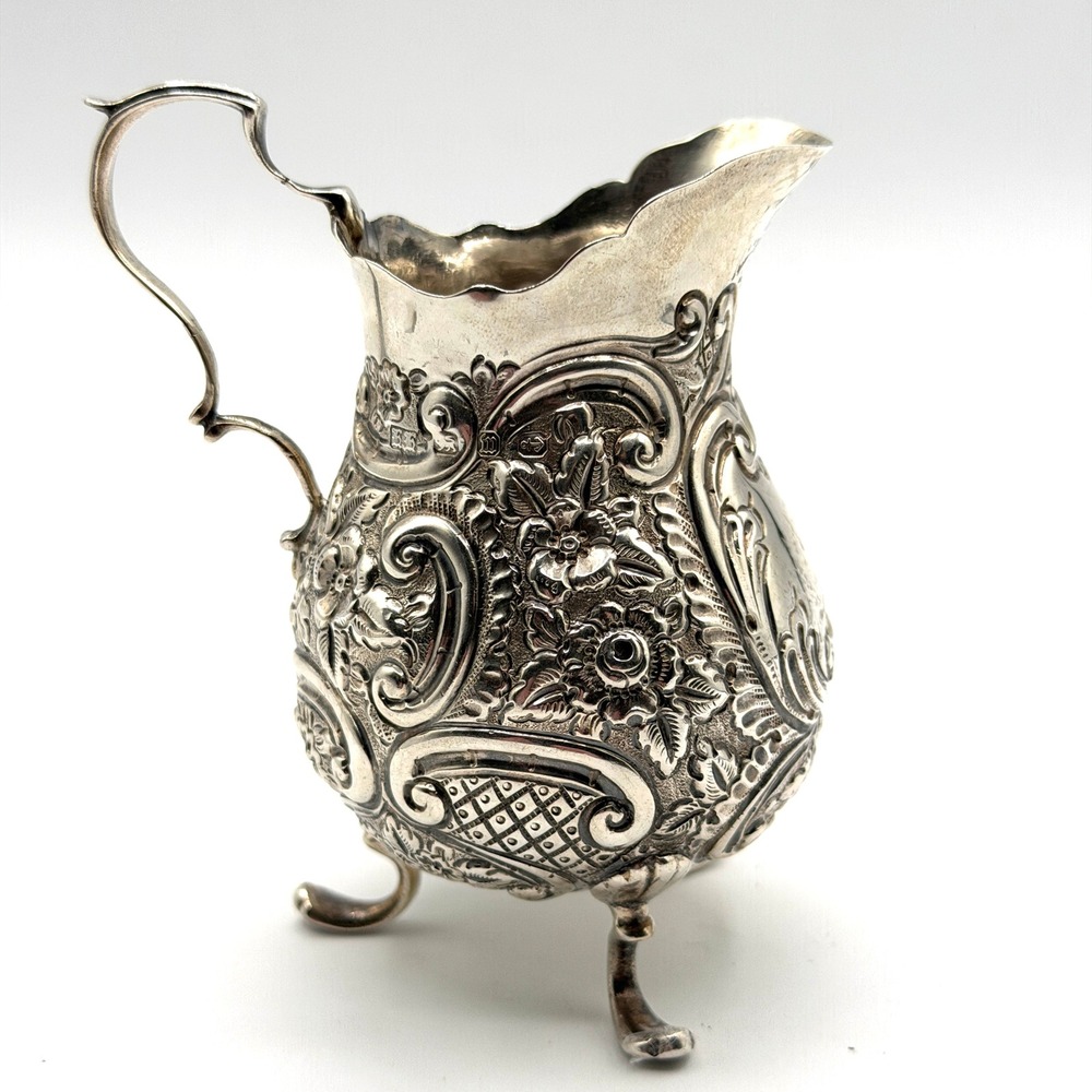 Antique Sterling Silver Repousse Cream Jug Birmingham 1896 UK Harry Hayes 84g